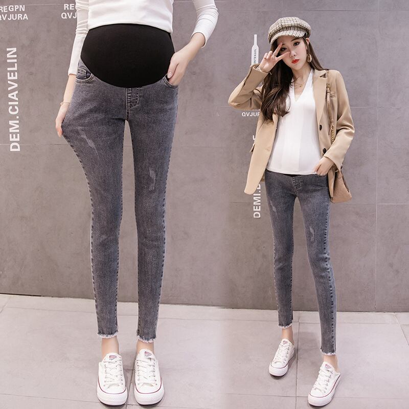 【新作】【送料無料】 マタニティウェア2020秋冬の新しいストレッチジーンズバージョンの妊婦のベリーリフトと足の生のエッジクロップドフットパンツ-アリババ オータム 秋物 ウィンター 冬物 expec251182794708