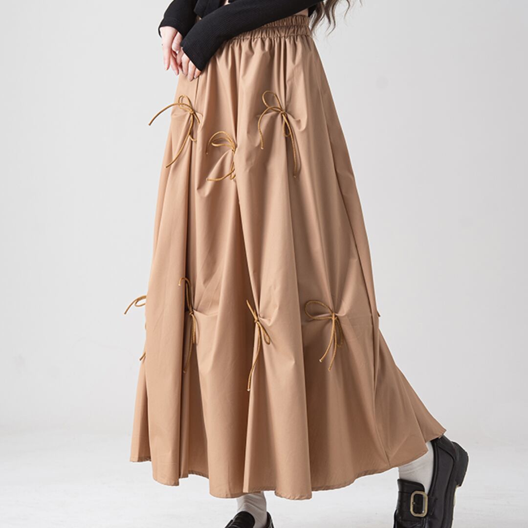 Three-dimensional ribbon long skirt 【3col】00038