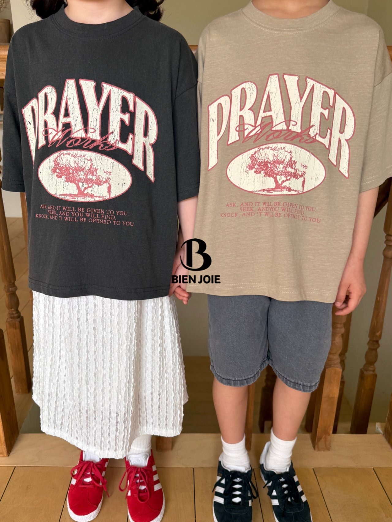 【BIEN JOIE】ヴィンテージ風ロゴTシャツ「PRAYER works」 ベージュ90~160cm - 7
