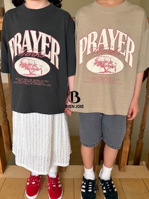 【BIEN JOIE】ヴィンテージ風ロゴTシャツ「PRAYER works」 ベージュ90~160cm