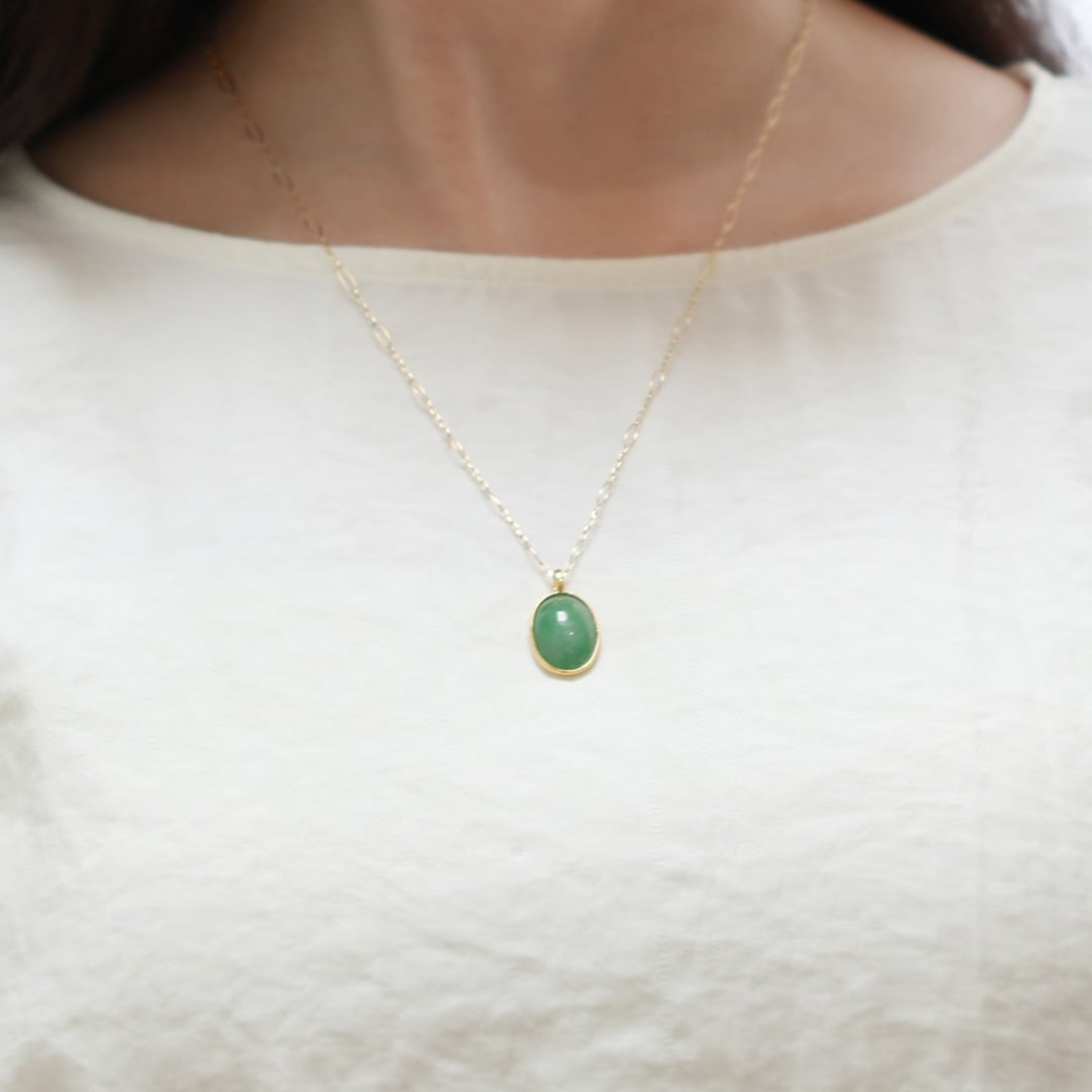 K10YGオーバル jade green 翡翠ネックレス A貨翡翠 jd_ne1294