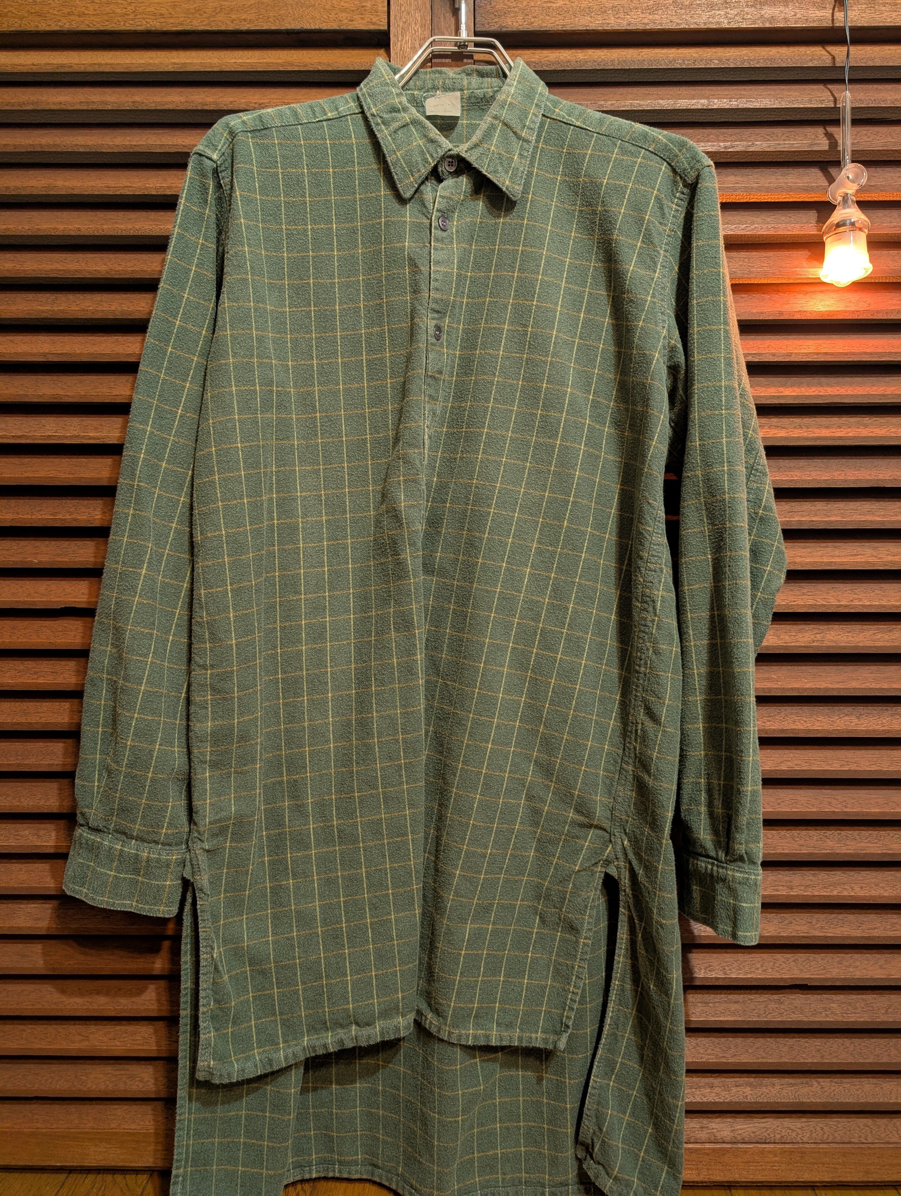 60s France Granpa Shirt Green Yellow White Check Gusset