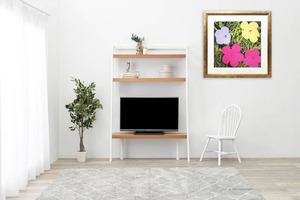 アンディ ウォーホル作品「フラワーズ,1970(パープル イエロー ピンク)」展示用フック付大型サイズジークレ ポップアート 絵画 Andy Warhol