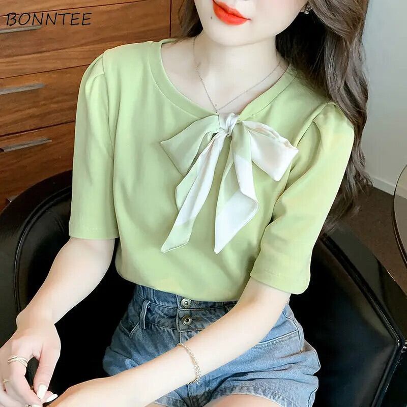 【新作】【送料無料】 Tシャツ女性ちょう結び夏柔らかい素敵な女の子シックなオールマッチプレッピースタイル女子高生デート因果原宿ホリデーストリート 027538139943