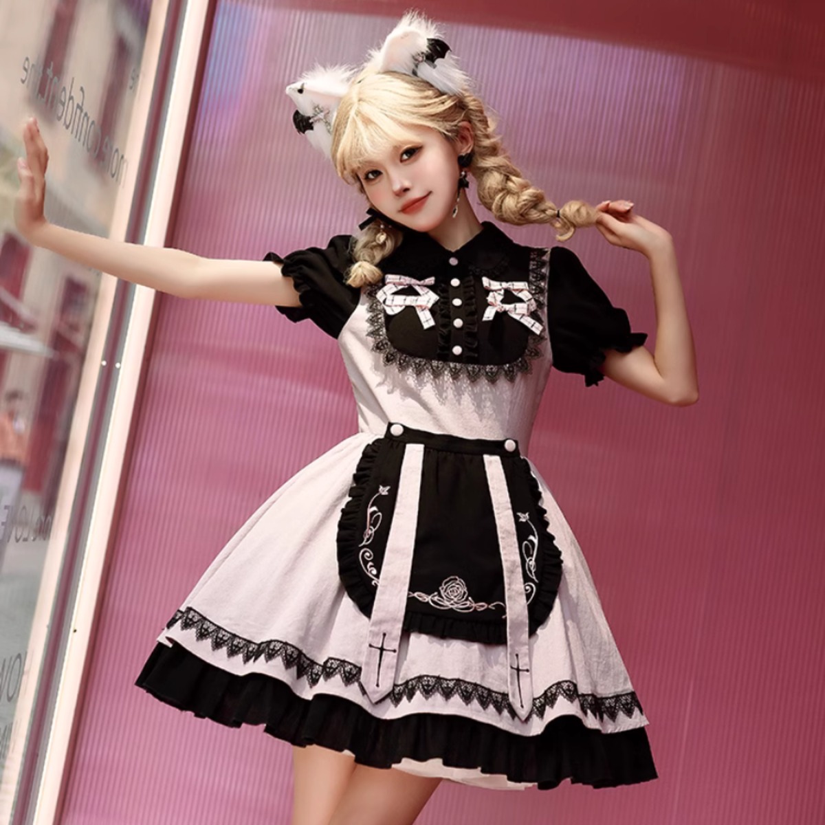 SEASONZ ゴスロリ ワンピ エプロン メイド服 リボン フリル ガーリー