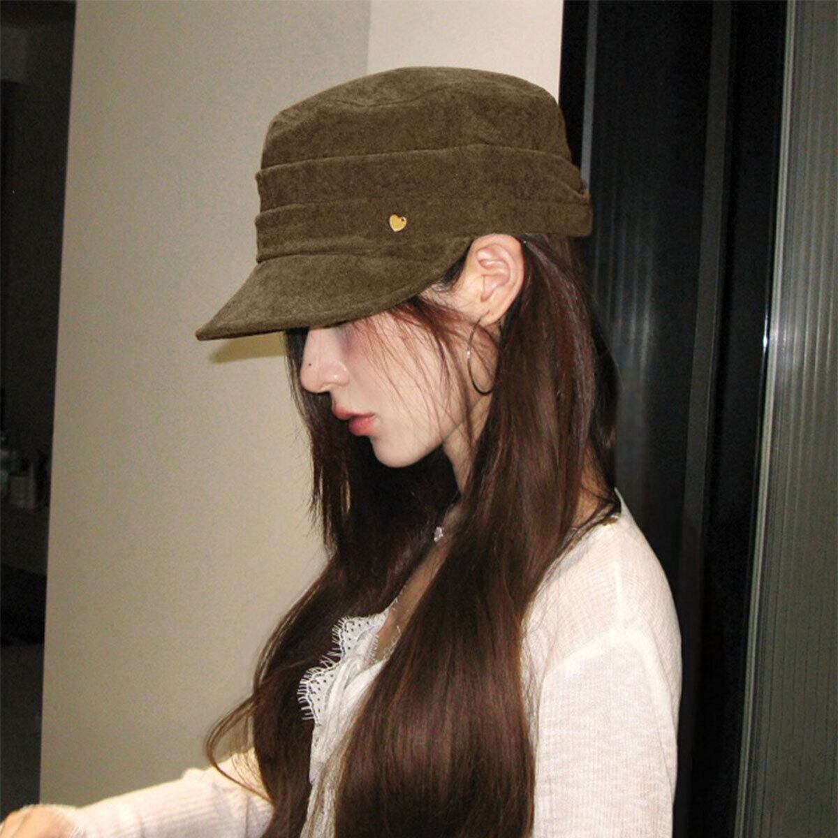 帽子 キャスケット スエード調 ハット レディース 秋冬 ハート飾り おしゃれ 大人 かわいい クラシック 小顔見え ヴィンテージ レトロ マリンハット 大人可愛い 大人女子