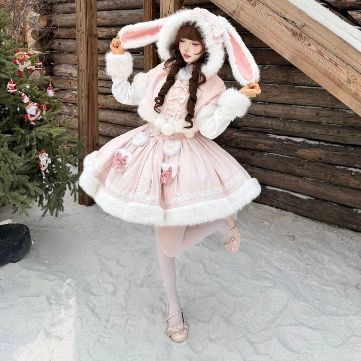 うさ耳ケープコーデ うさ耳ふわもこケープセットアップ：JSK 3点セット | Maiden's Rêve