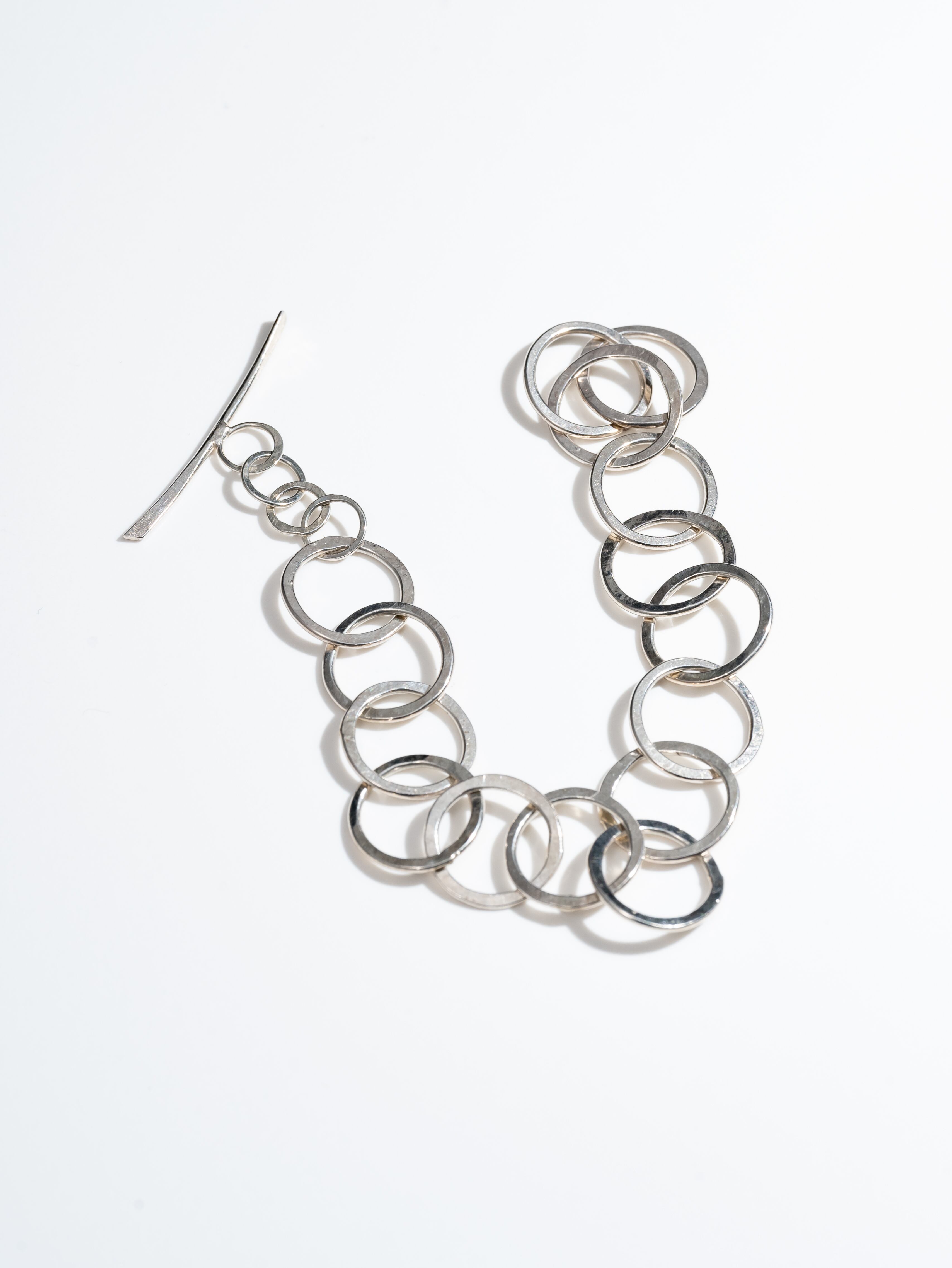 Vintage mexican sterling silver circle chain T-bar bracelet