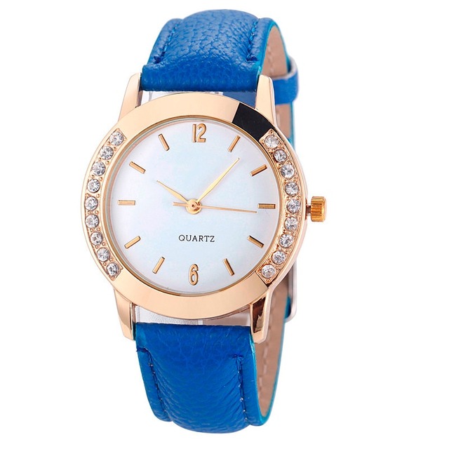 スプレンディッド電子腕時計genevaファッション女性ダイヤモンドアナログ革クォーツ腕時計時計