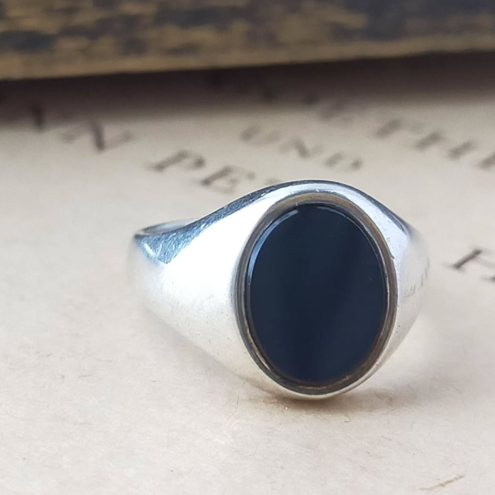 英国 1976年 ヴィンテージ 925スターリングシルバー オニキス