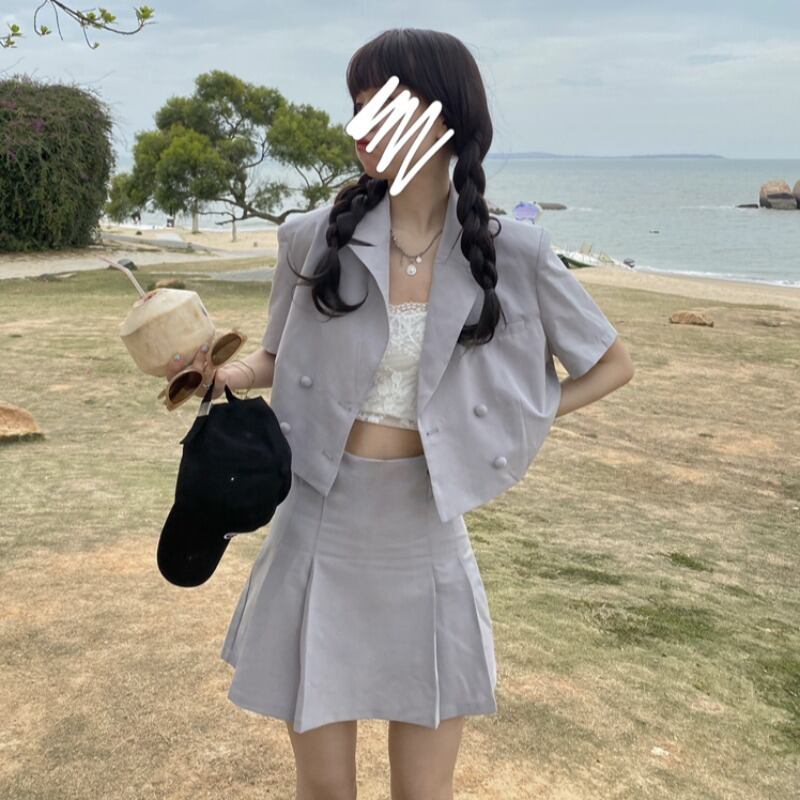 スタイルサマーショートジャケット プリーツスカート 夏物 ハンチェンe15299204923