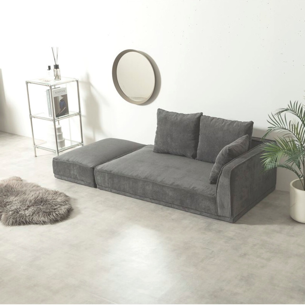 カウチソファ オットマン付き 2点セット 2人掛け コーデュロイ