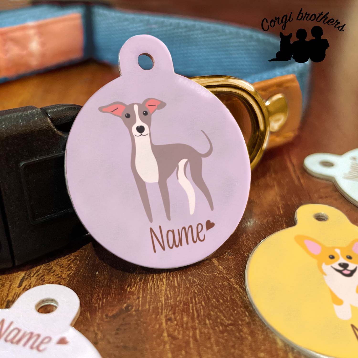 イタリアングレーハウンド 毛色4色】 パステル色 名入り 迷子札