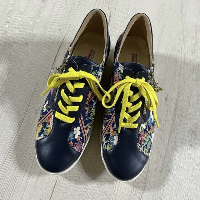 和ごころスニーカー【本革ネイビー✖️絹着物ちりめん】