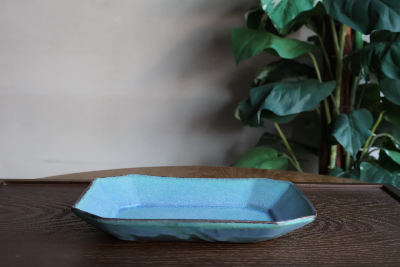 益子焼 わかさま陶芸 やさしい器 八角皿(小)シャビーターコイズ