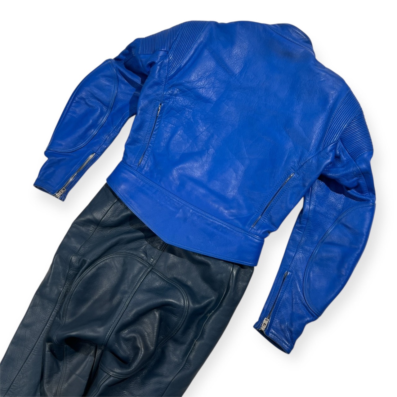 Honda Boldor ホンダ ボルドール 80s 90s ビンテージ 本革 レザー レーシング スーツ セパレート 革ツナギ バイク つなぎ M/ブルー ネイビー