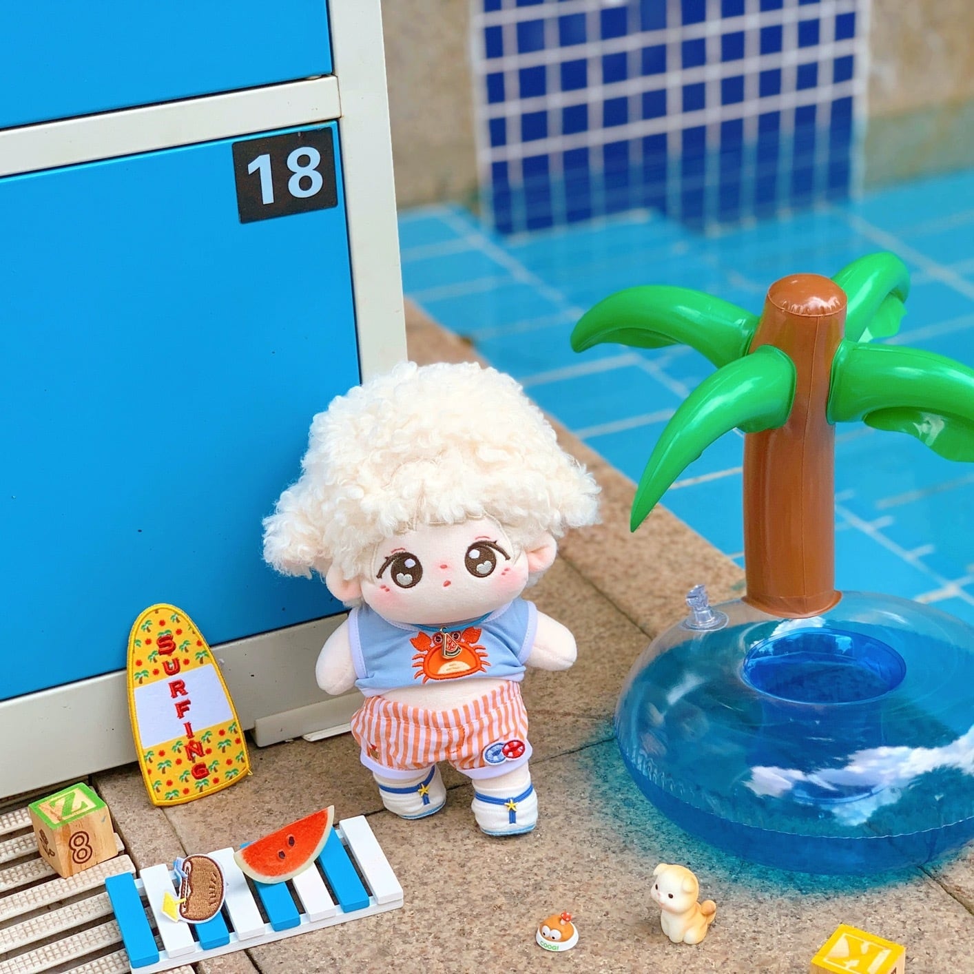 20cmぬい服】カニカニサーフィンコーデ 20cm着せ替えぬいぐるみ用 お