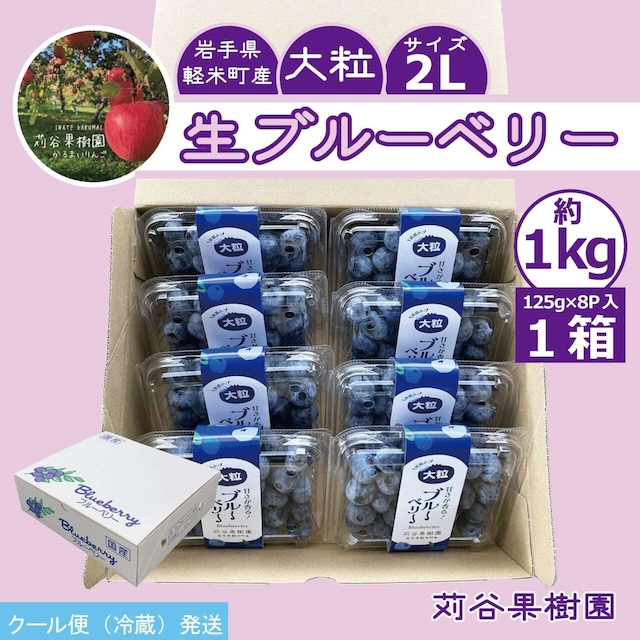 〈予約販売〉〈1箱1口〉【数量/期間限定】苅谷果樹園 生ブルーベリー約1kg(125g×8パック、2L)