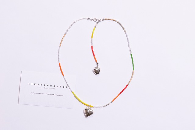 colorful beads heart necklace L