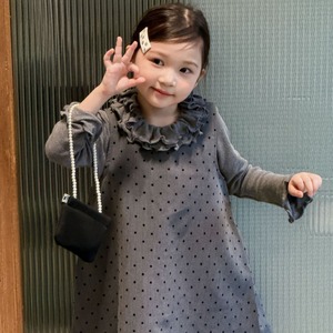 秋うねり裾ドット柄ノースリーブワンピース