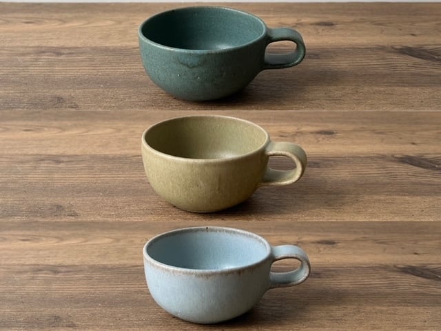 寺嶋綾子 | スープカップ 深緑・オリーブ・青