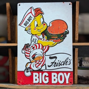 送料無料！ちょうどいいブリキ看板 【 ビッグボーイ（Big Boy）】『 イーストコースト・ビッグボーイ Frisch's 』 METAL SIGN / メタルサイン / ブリキ看板 / サインボード / ビンテージ加工〚アメリカン雑貨 アメトイ〛