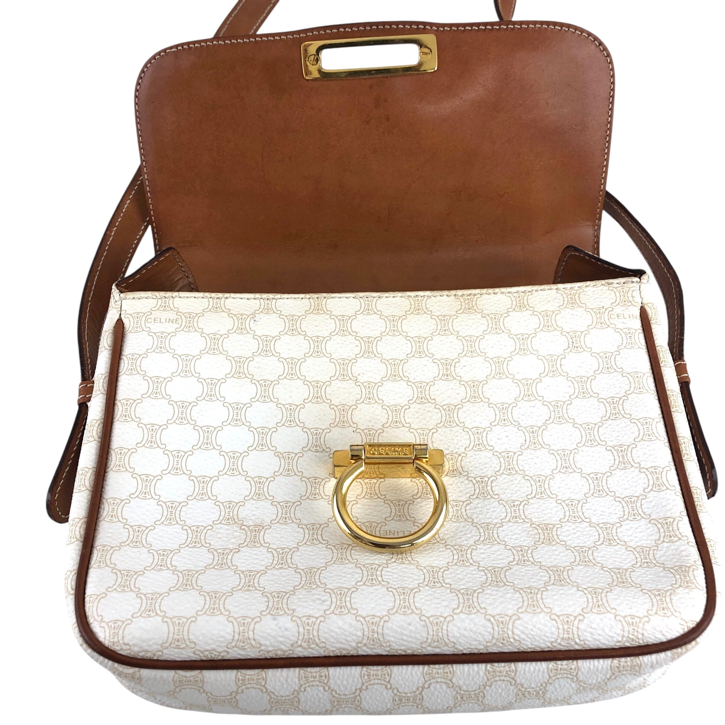 CELINE セリーヌ マカダム ショルダーバッグ ホワイト ガンチーニ PVC