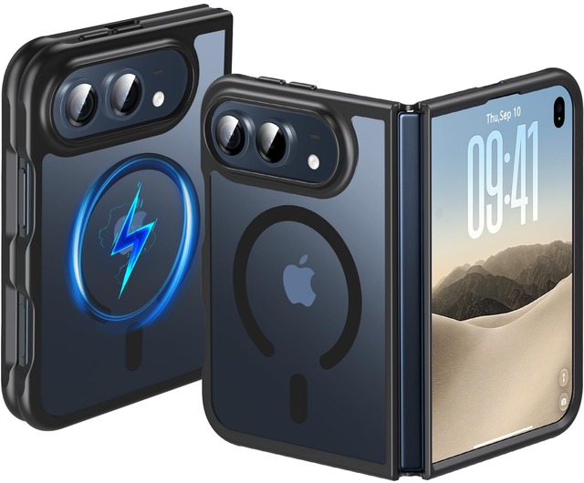 OWKEY iPhone Duo ケース MagSafe対応 折りたたみやすい 半透明 黄ばみなし 耐衝撃 iPhone Duo 用カバー ブラック