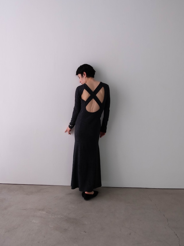 ERiKOKATORi/EK13-2-3  wool backless dress Dark grey