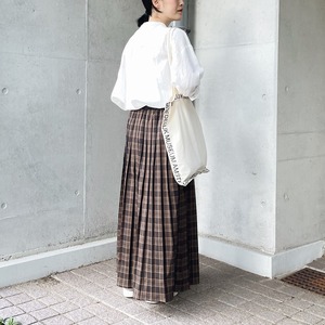 Pleats check skirt (brown)