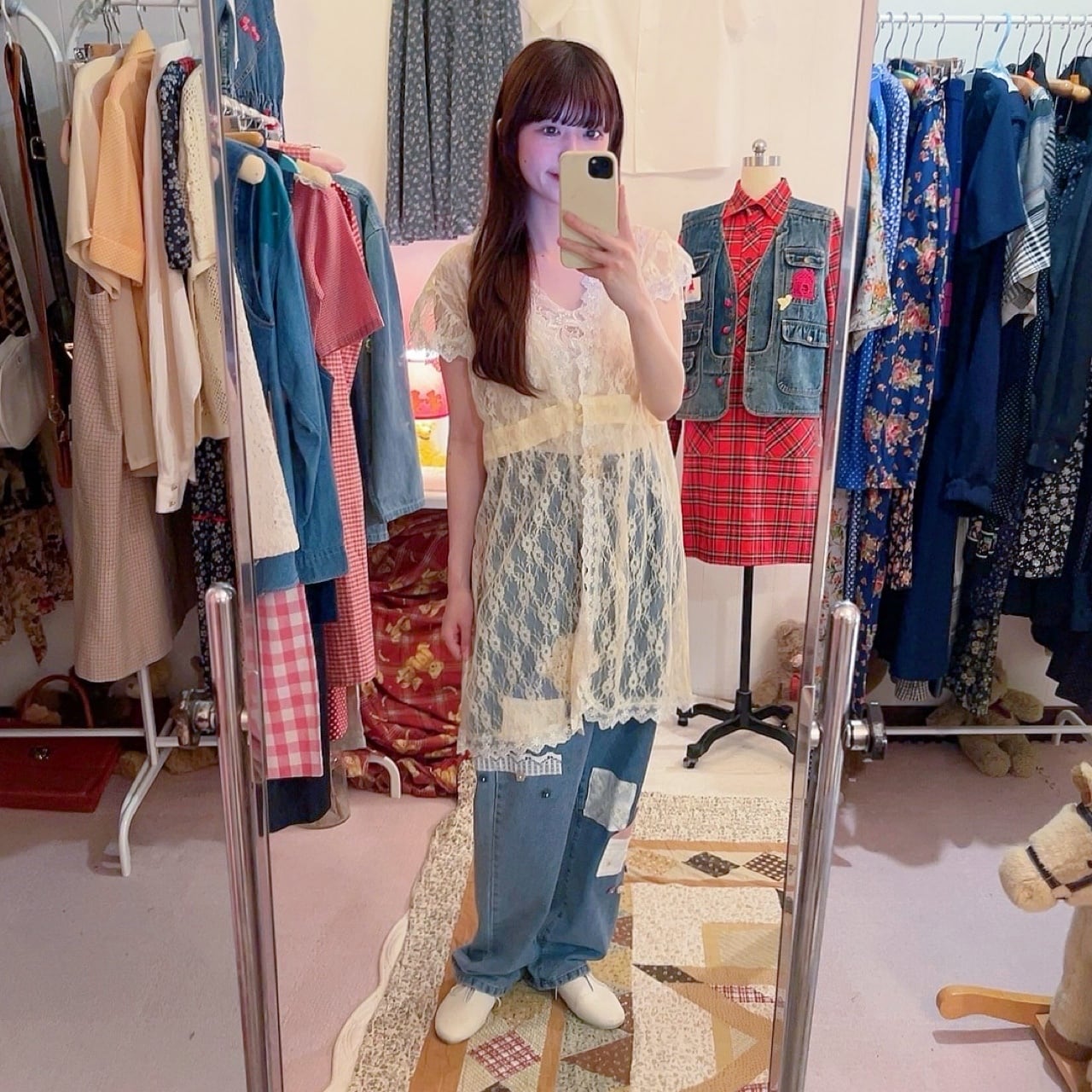yellow lace frill blouse
