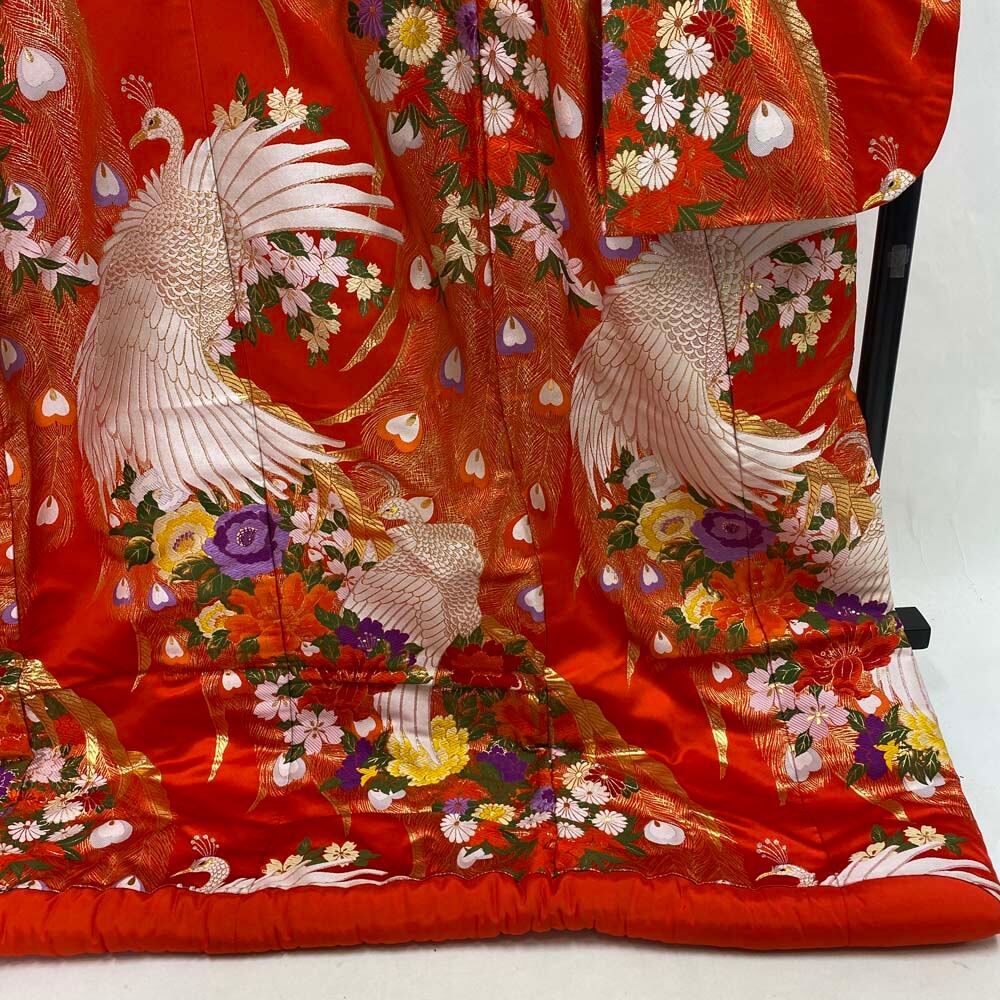 色打掛 正絹 鶴 刺繍 金 赤 打掛 Mサイズ 裄66 花嫁衣裳 婚礼 リサイクル 中古 ブライダル ウエディング 着物 4003 色打掛 正絹 鶴 刺繍 金 赤 打掛 Mサイズ 裄66 花嫁衣裳 婚礼
