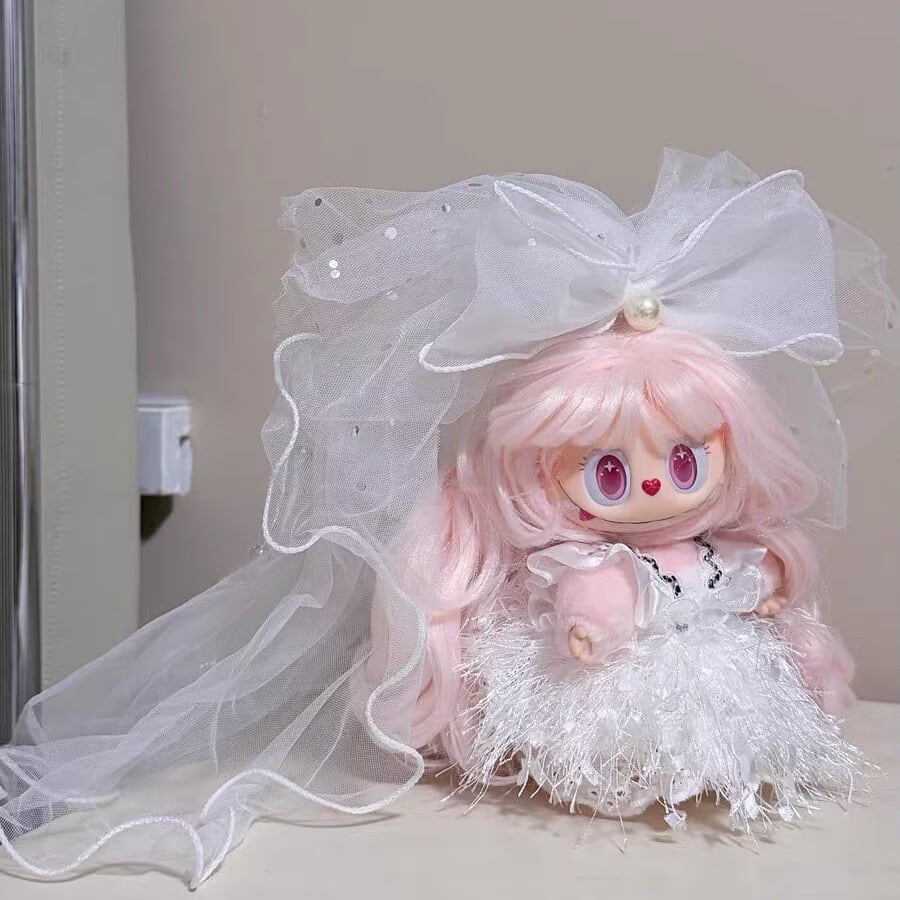 Labubu 1-3世代用 花嫁 ウェディングドレス フェザーフリンジ