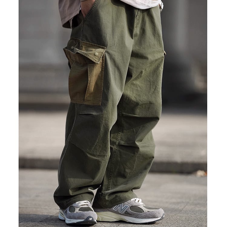 ★COLOR BLOCK MULTI-POCKET STRAIGHT PANTS　　　A0721