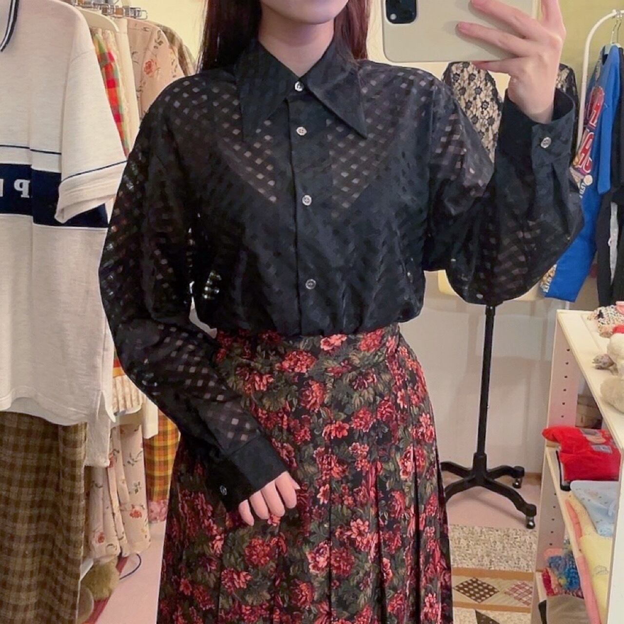 black sheer check shirt