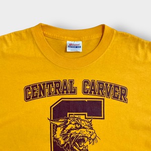 【HANES】CENTRAL CARVER  ロゴ アニマルプリント Tシャツ 半袖 イエロー LARGE ヘインズ US古着