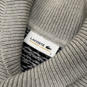 LACOSTE ラコステ フェアアイル ショールカラー ウール&コットン ニット セーター サイズ 3 /グレー×ネイビー/ファブリカ