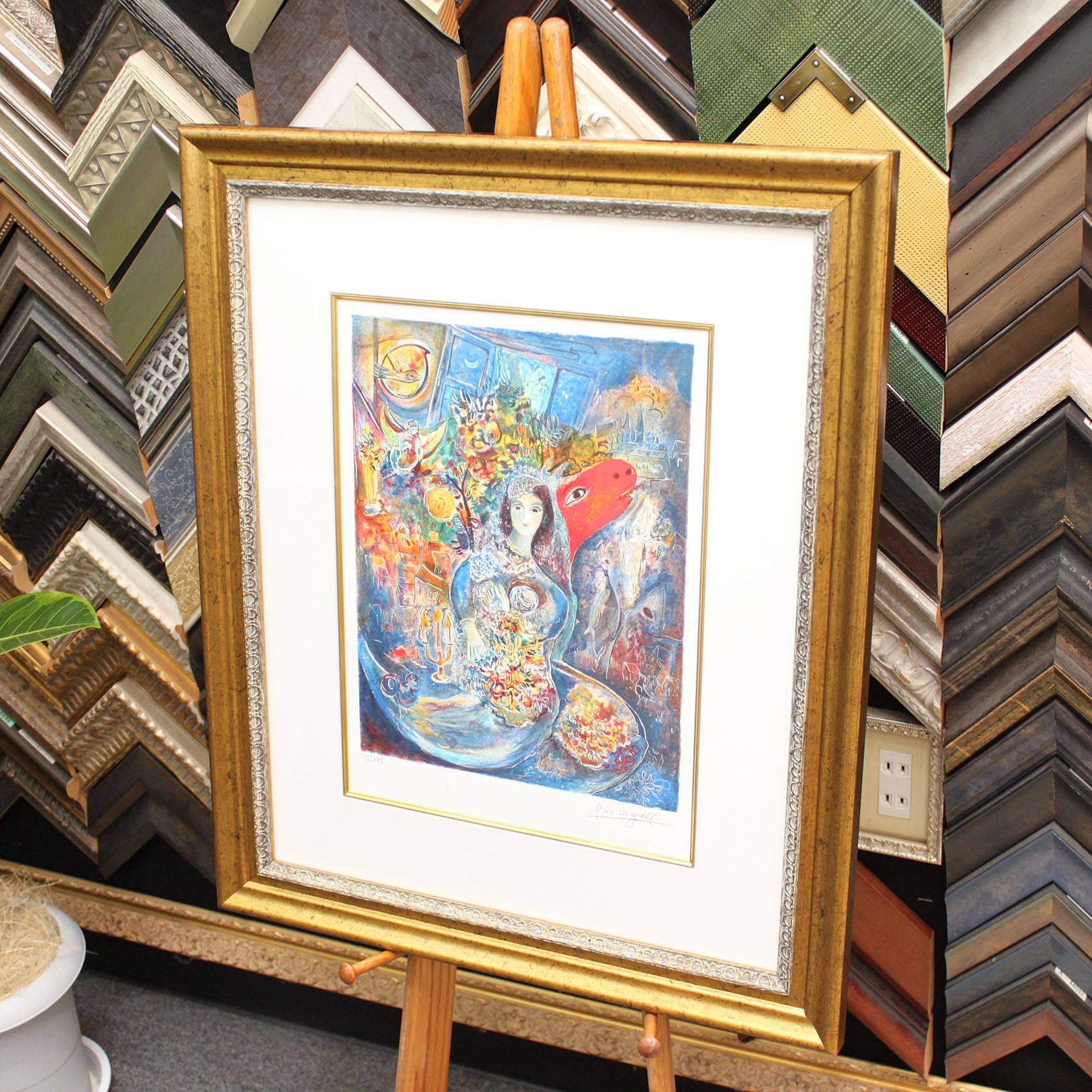 シャガール 絵画「愛しのベラ」額縁4色選択可能 作品証明書 展示用フック 限定375部エディション付複製画ジークレ