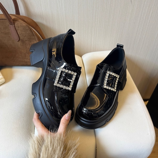 高見え♡厚底×ビジュー ブラックローファー〈2025 AW〉