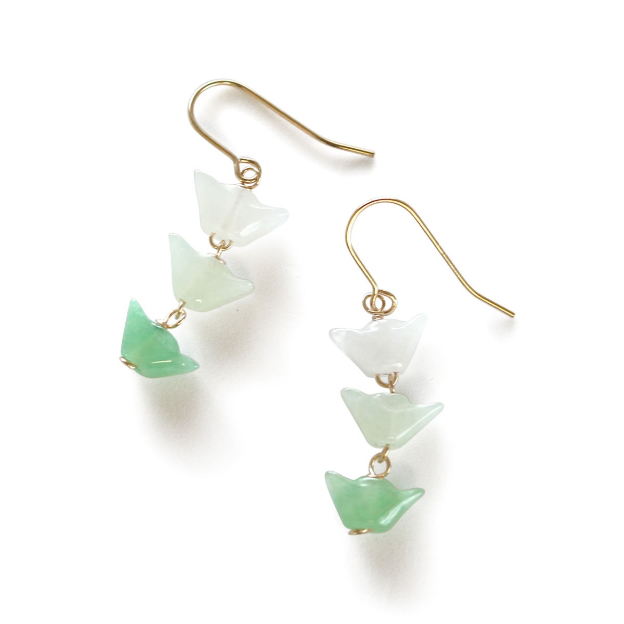 グラデーションデザインが可愛い！K14gf 翡翠 インズ デザイン イヤリング ピアス A貨翡翠 jd_mm1002