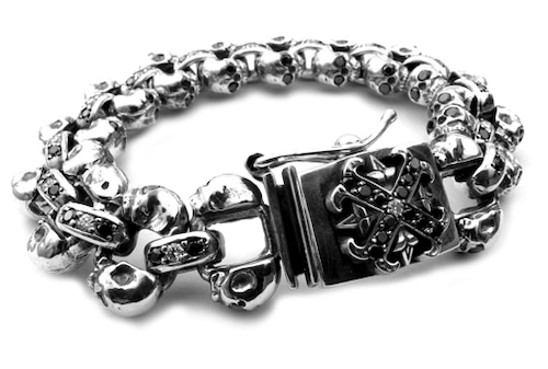 Chris James Catacomb Skulls Bracelet with Black Diamond Eyes & Black Diamond Links with Diamond Centers SofferAri ソファーアリ日本代理店　Axl Rose アクセルローズ着用 Guns N' Roses　ガンズ・アンド・ローゼズ