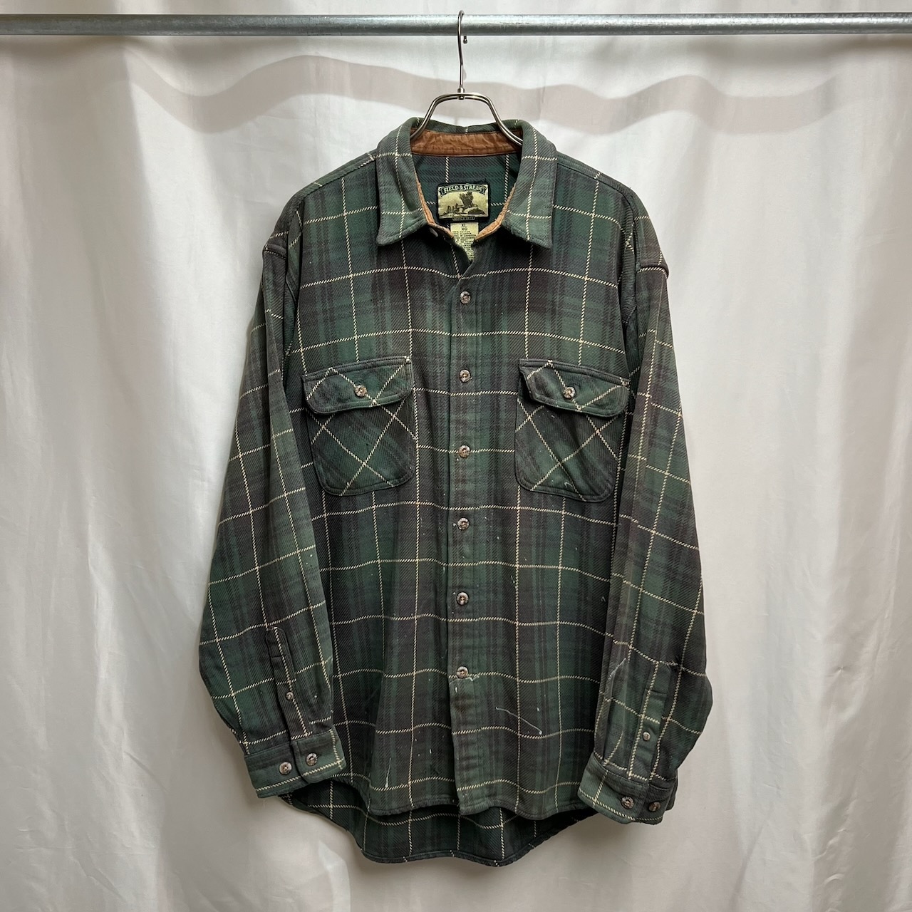 90s FIELD STREAM チェック 雰囲気系 フラップポケット ネルシャツ 長袖シャツ XL