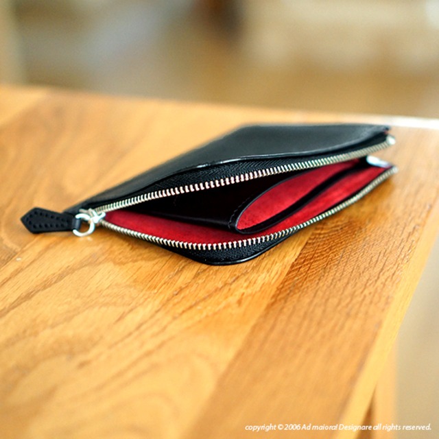 L型財布"Leatus"・ブラック×レッド[受注制作品]