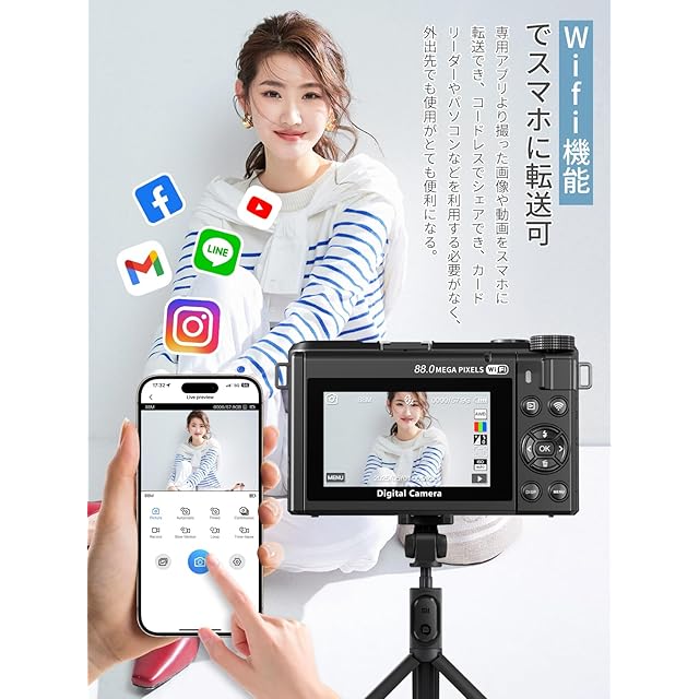 AiMike 8K WIFI転送機能 デジタルカメラ スマホに送れる デジカメ 8800