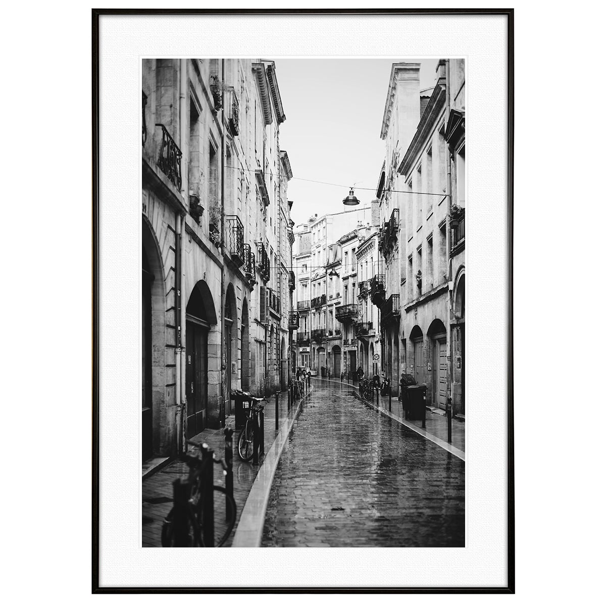 イタリア写真 雨に濡れたヴェネツィアの路地 インテリアモノクロアートポスター額装 AS2573