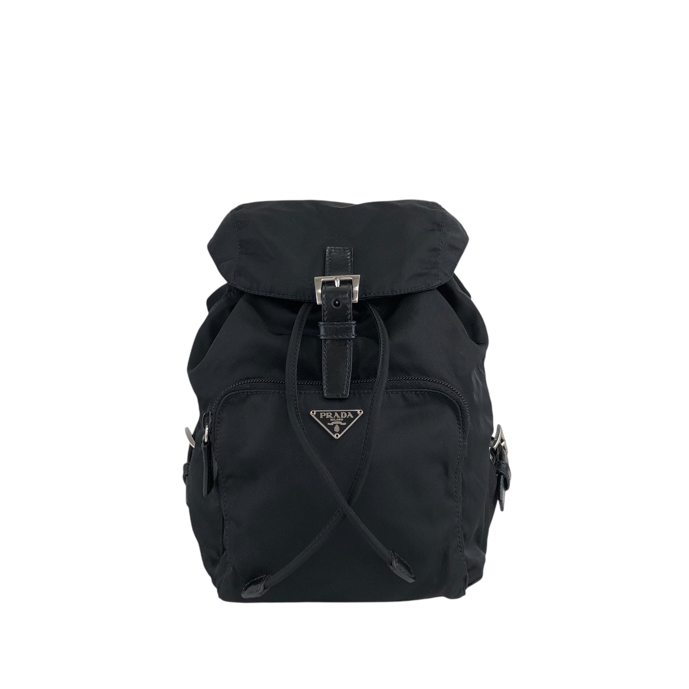 PRADA ナイロン トライアングルロゴ ダブルポケットリュック ブラック PRADA プラダ バックパック ブラック トライアングルロゴ ナイロン