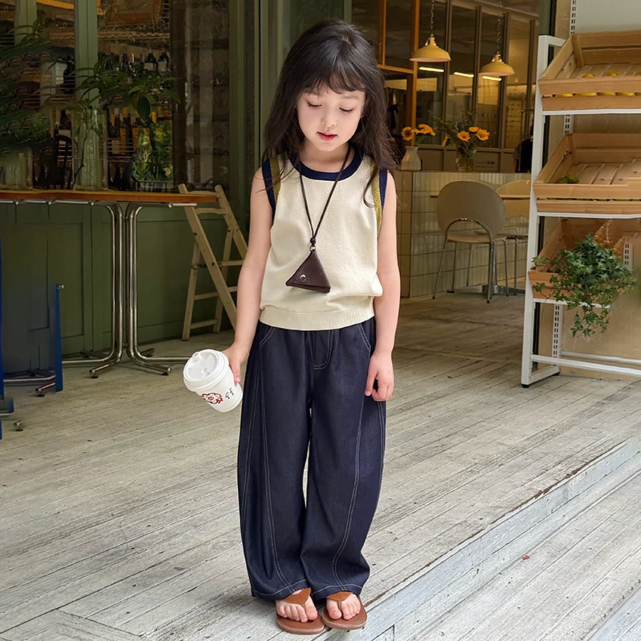 夏レトロ配色ニットベスト