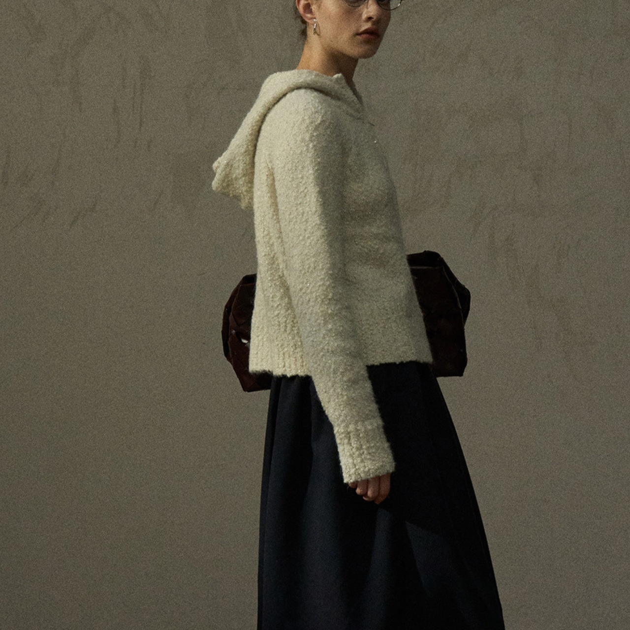 Bouclé Knit Hoodie Pullover T3930