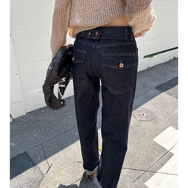 バックアジャストストレートデニムパンツ［XS-XL］