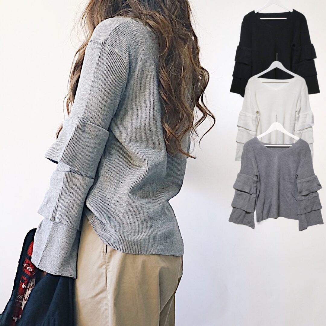 フリルスリーブライトニット